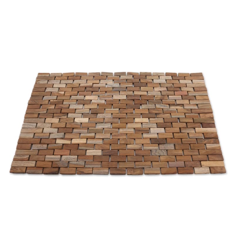 Handmade Teakwood door mat (Indonesia) - 27.5" L x 15.75" W x 0.4" D
