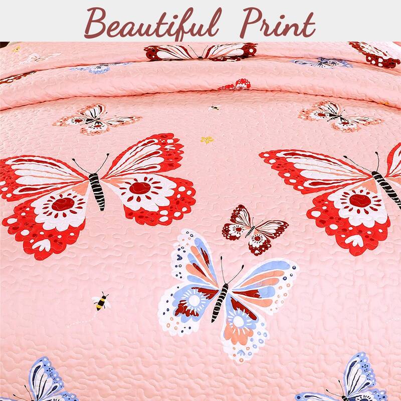 Cozy Line Coral Pink Butterflies Girl Quilt Bedding Set