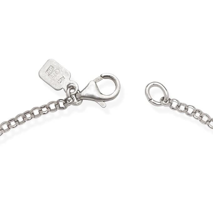 Sterling Silver 9-inch Polished Heart Charm Station Rolo Anklet - White