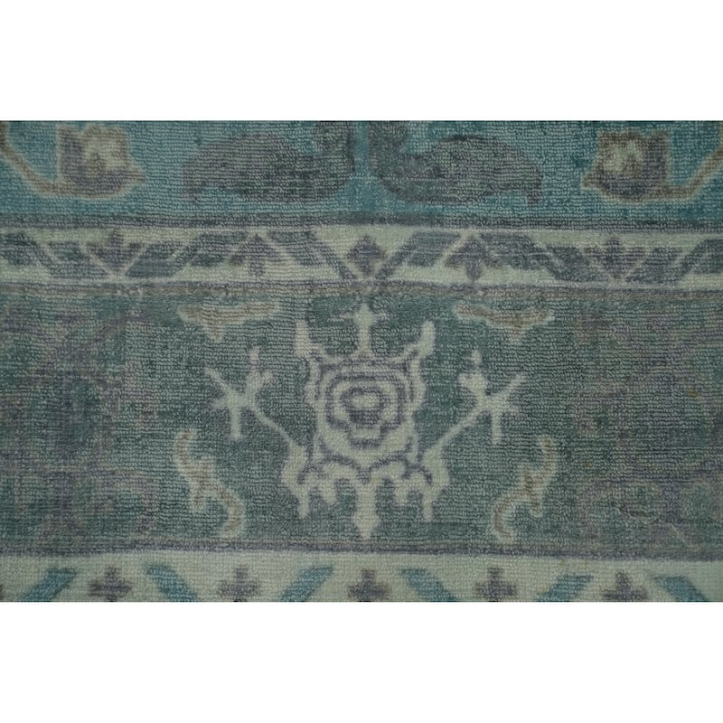 Hand-knotted Transitional Silk Carpet Blue Oushak Rug Floral Oriental Area Rug - 8' 0'' X 5' 0''