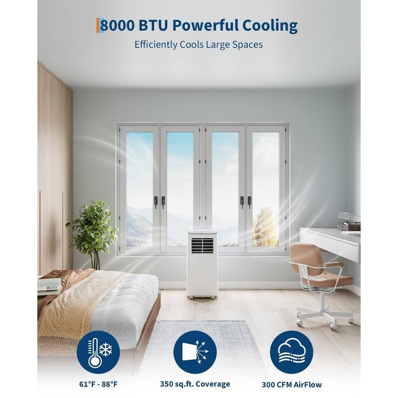 Portable Air Conditioner, 8000 BTU Quiet Cooling with Remote