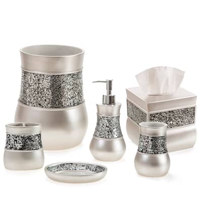 Creative Scents Crackled Glass Silver Bathroom Accessories Set of 6 - 6 Piece
