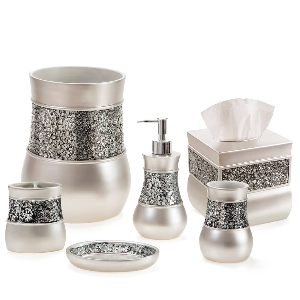 Creative Scents Crackled Glass Silver Bathroom Accessories Set of 6 - 6 Piece