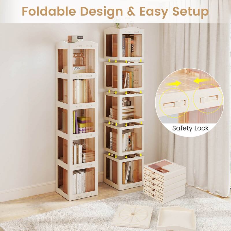 Costway 360° Spinning Bookcase with Swivel Base, 5-Tier Revolving - See Details