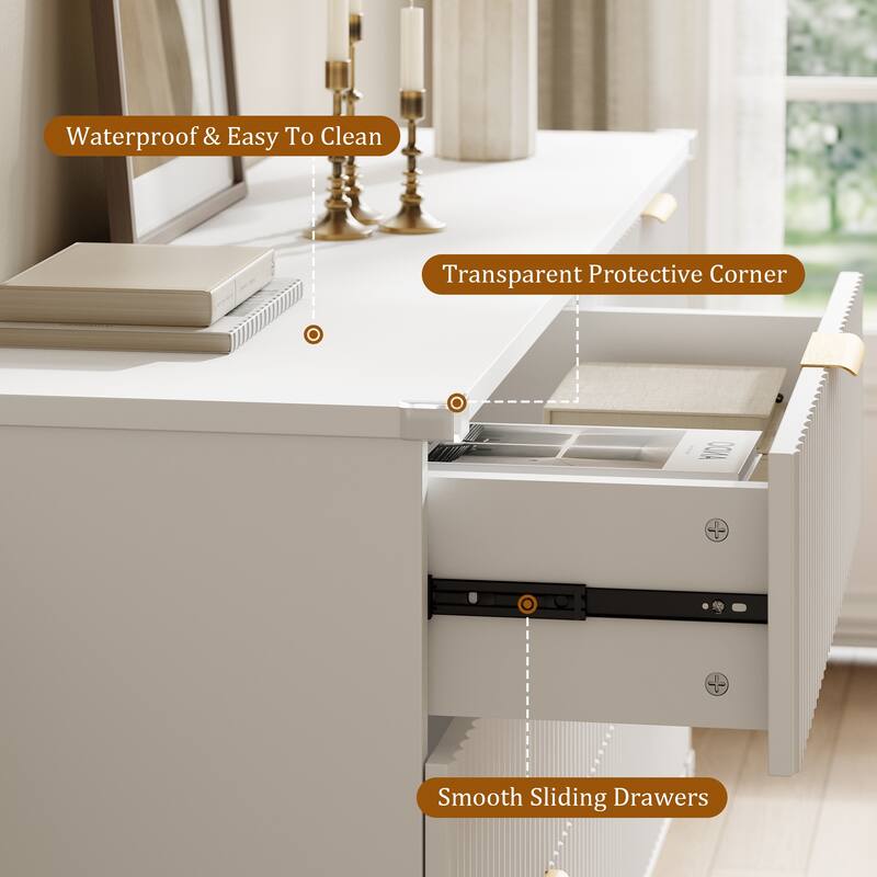 6 Drawer Dresser for Bedroom, 53" Wide Boho Fluted Dresser