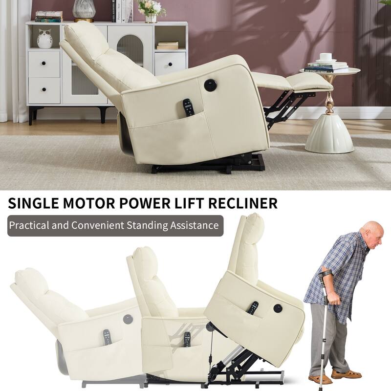 Power Lift Recliner Chair with Massage & Heat, PU Leather Single Motor Heavy Duty Recliner Chair, Lounge Chair with USB Port