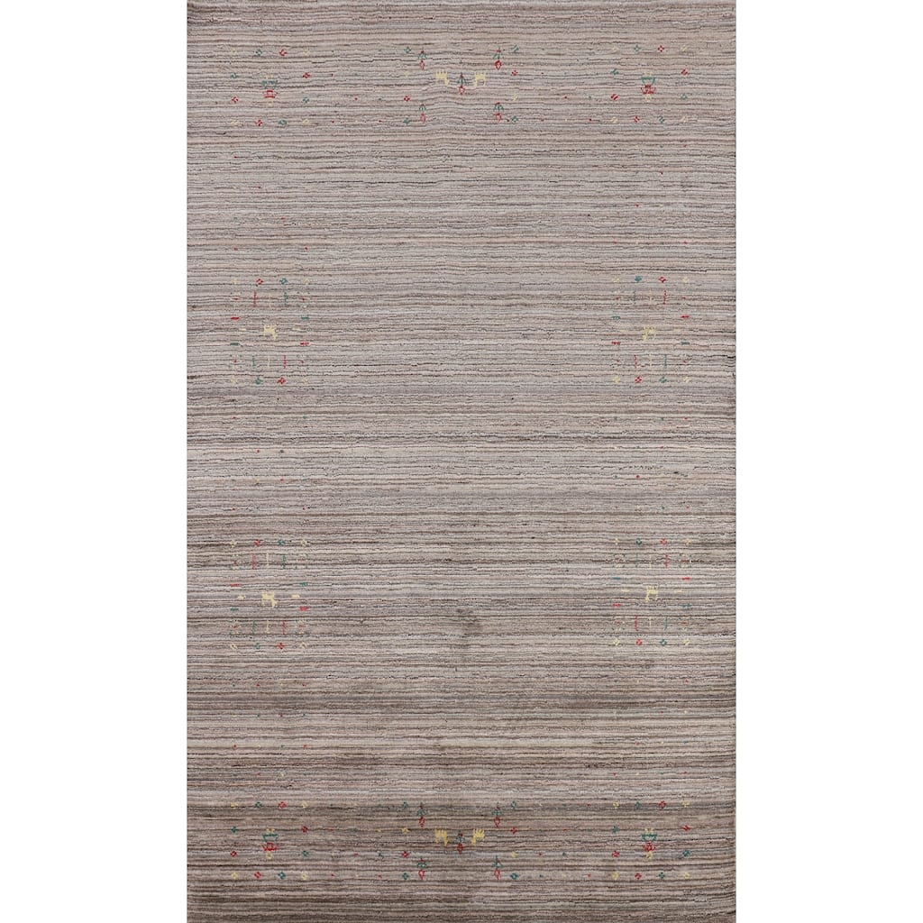 Earth Tone Striped Gabbeh Indian Area Rug Hand-Knotted Wool Carpet - 4'11" X 8'0"