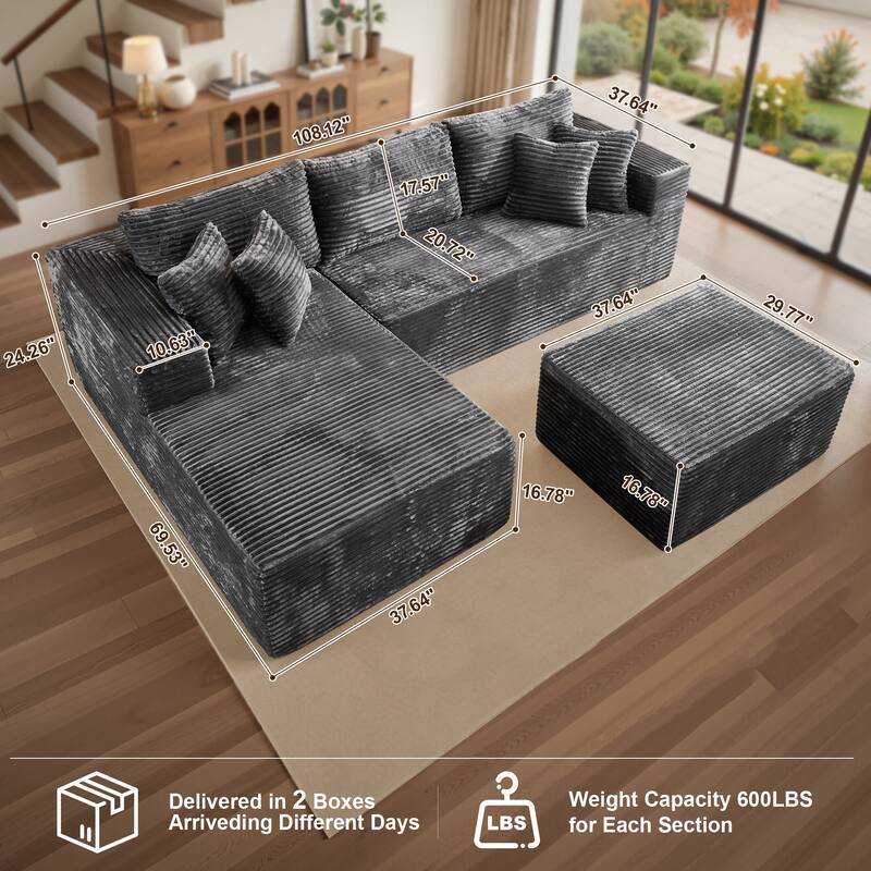 OVIOS All-Foam Cloud L-Shaped Lounger Sofa​ ​​With Ottoman​