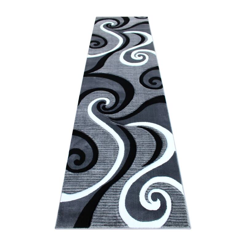 Modern High-Low Sculpted Swirl Design Abstract Area Rug - 3' x 10' - Grey