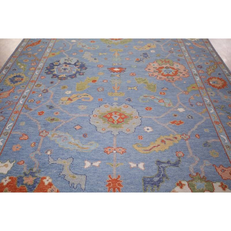 All-Over Blue Floral Oushak Oriental Area Rug Handmade Wool Carpet - 7'11"x 15'9"