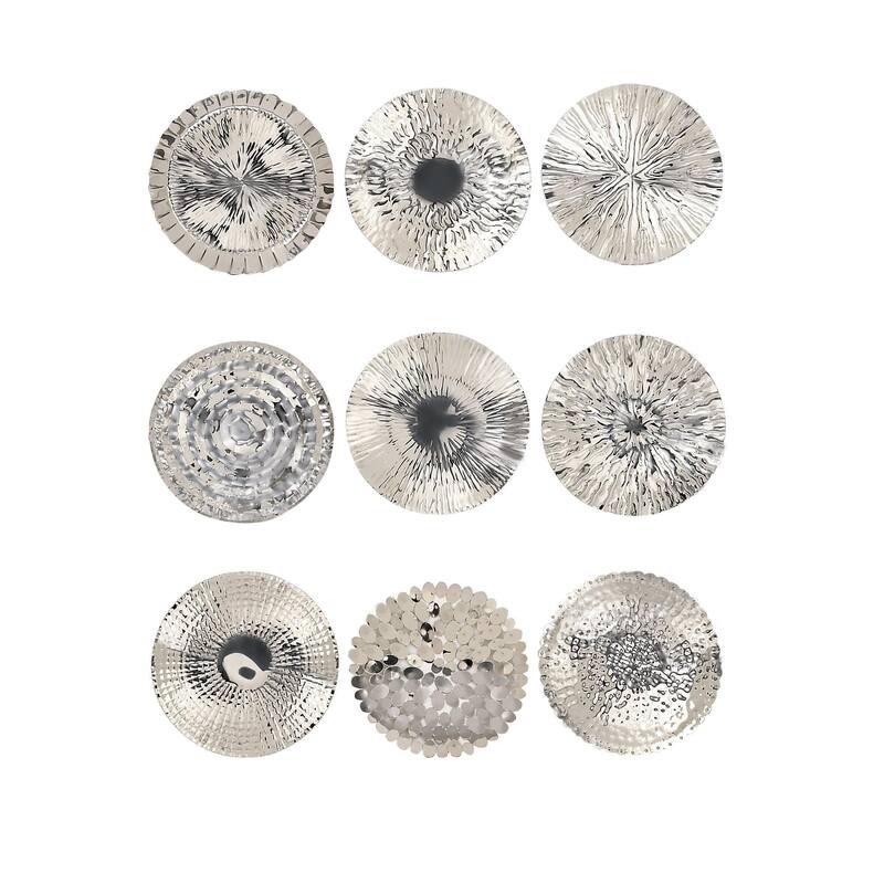 Stainless Steel Metal Plate Home Wall Decor with Hammered Design - Set of 9 Silver - Roche River Decor - Silver