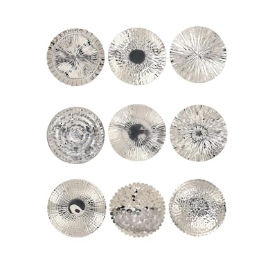 Stainless Steel Metal Plate Home Wall Decor with Hammered Design - Set of 9 Silver - Roche River Decor