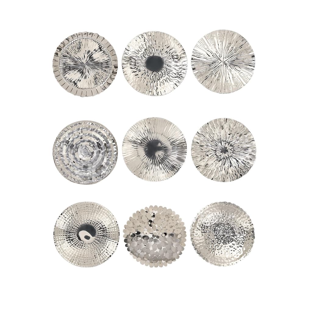 Stainless Steel Metal Plate Home Wall Decor with Hammered Design - Set of 9 Silver - Roche River Decor