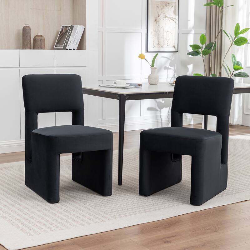 SEYNAR Modern Velvet Upholstered Armless Dining Chair Set of 2 - Black