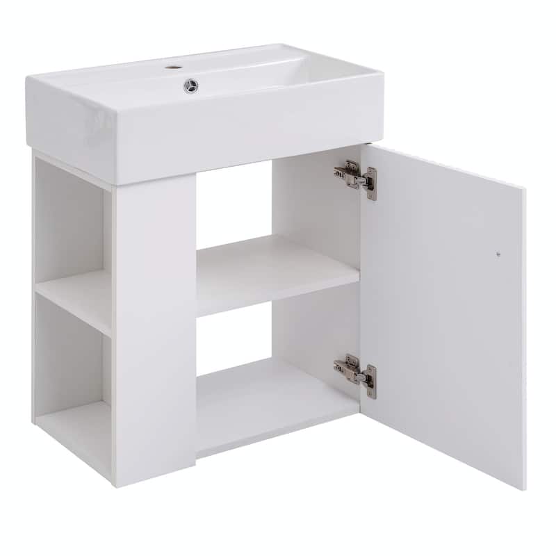 21.6-Inch Modern Floating Bathroom Vanity with Ceramic Basin