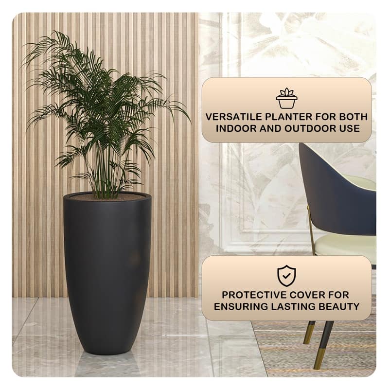 Crete Tapered Round Planter, Durable Fiberstone & Clay Indoor/Outdoor Pot with Drainage