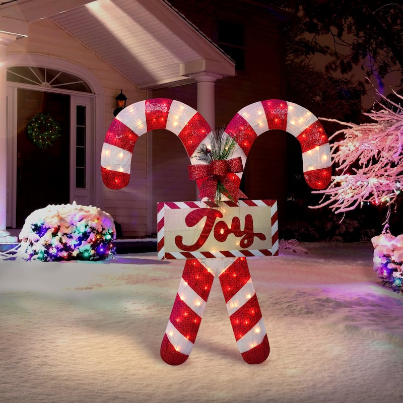 Puleo International 52" Pre-Lit Outdoor Fabric Mesh Candy Cane Pair