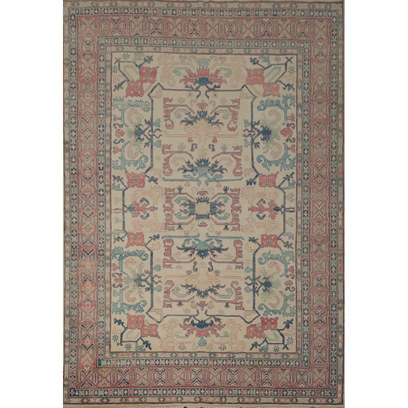 Hand Knotted Oriental 100% Wool Carpet Traditional Geometric Beige & Ivories Kazak Area Rug - 11' 3'' X 8' 7''