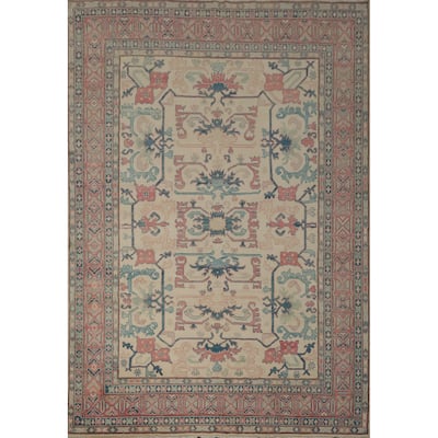 Hand Knotted Oriental 100% Wool Carpet Traditional Geometric Beige & Ivories Kazak Area Rug - 11' 3'' X 8' 7''