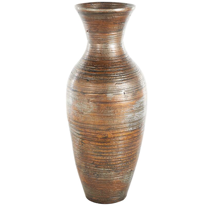 Brown Bamboo Wood Antique Inspired Pot Vase