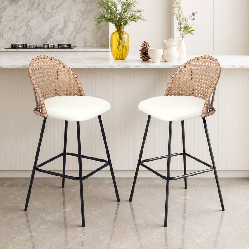 29.52"H Upholstered Bar Stools/ Counter Stools with Metal Leg - Set of 2 - Beige