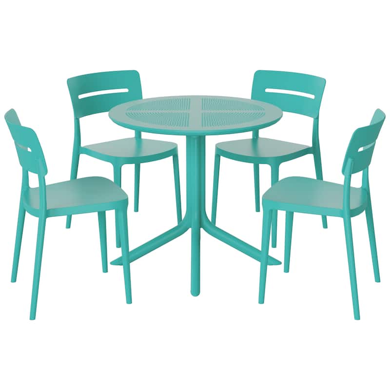 Frond and Form 4-Person Outdoor Round Dining Set - Turquoise