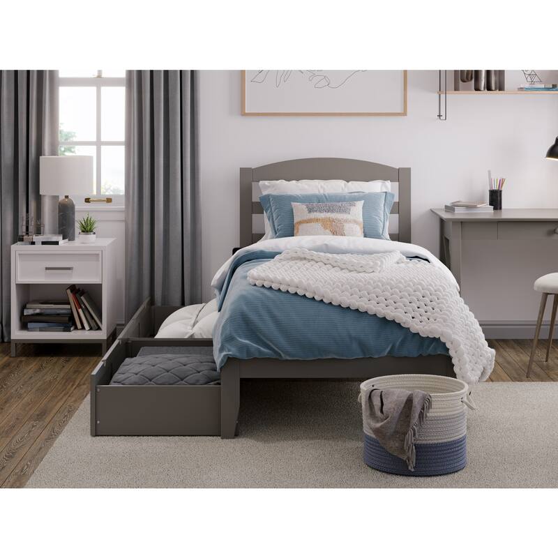 Platform Bed with Drawers - Twin XL Grey - Charging Station & Underbed Storage
