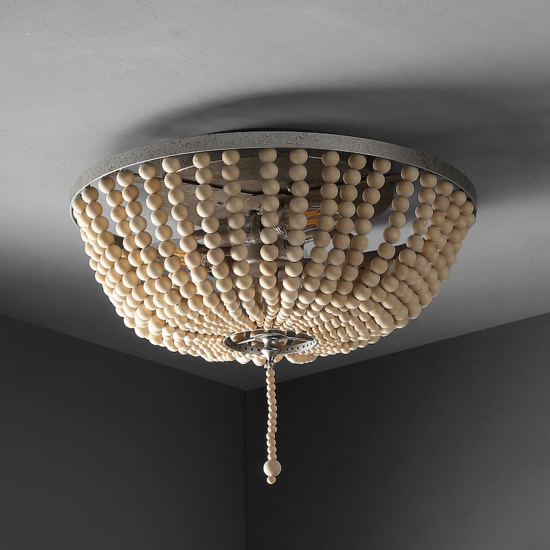Allie Wood Beaded/Metal LED Flush Mount, by JONATHAN Y