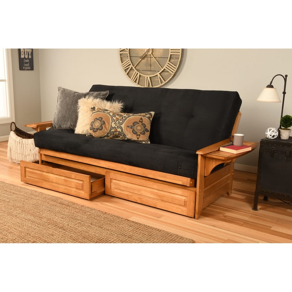 Somette Phoenix Butternut Futon Set with Storage Drawers and Mattress