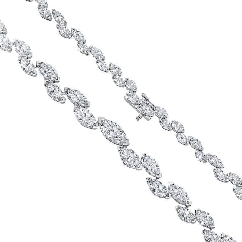 House Of Leon 14K White Gold Graduated Marquise Diamond Rosebud Tennis Chain 28.07ct