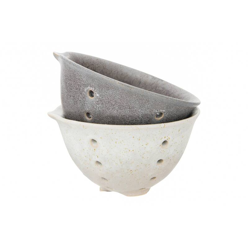 Round Stoneware Berry Bowls with Spouts & Reactive Glaze Finishes (Set of 2 Colors)
