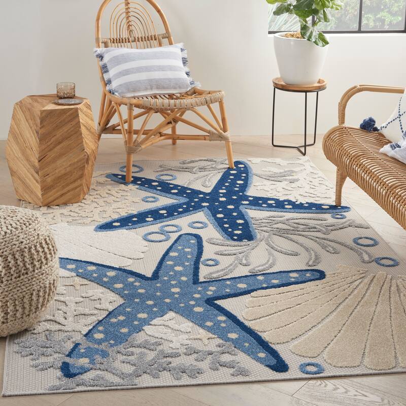 Nourison Aloha Coastal Starfish Indoor/Outdoor Area Rug - 3'6" x 5'6" - Grey/Blue/Yellow