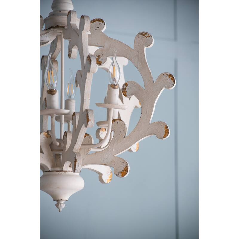 6 - Light Wood Chandelier, Hanging Light Fixture with Adjustable Chain for Kitchen Dining Room Foyer Entryway, Bulb Not Included