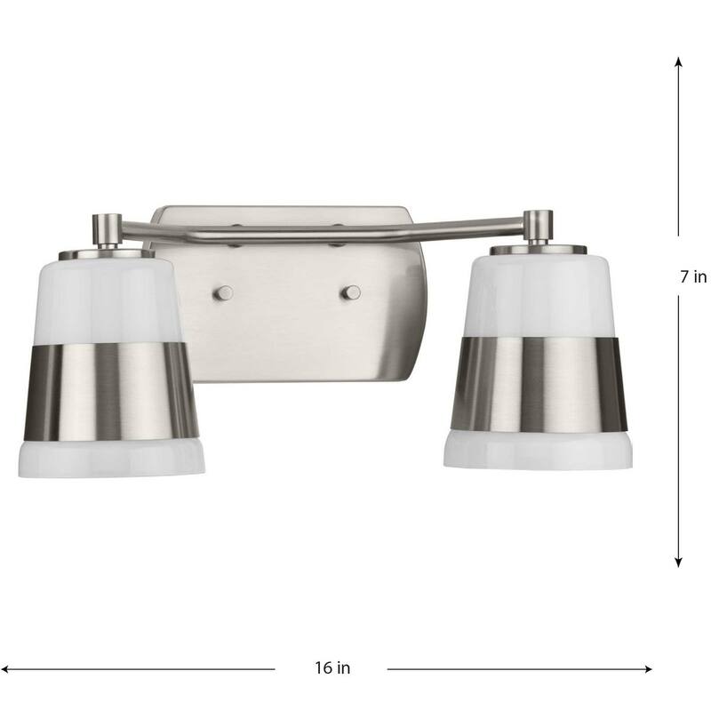 Haven Collection Two-Light Brushed Nickel Opal Glass Luxe Industrial Bath Light - 16 in x 6.75 in x 7 in