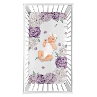 Sweet Jojo Designs Lavender Purple Boho Shabby Chic Floral Girl Photo Op Fitted Crib Sheet Ivory Bohemian Vintage Watercolor