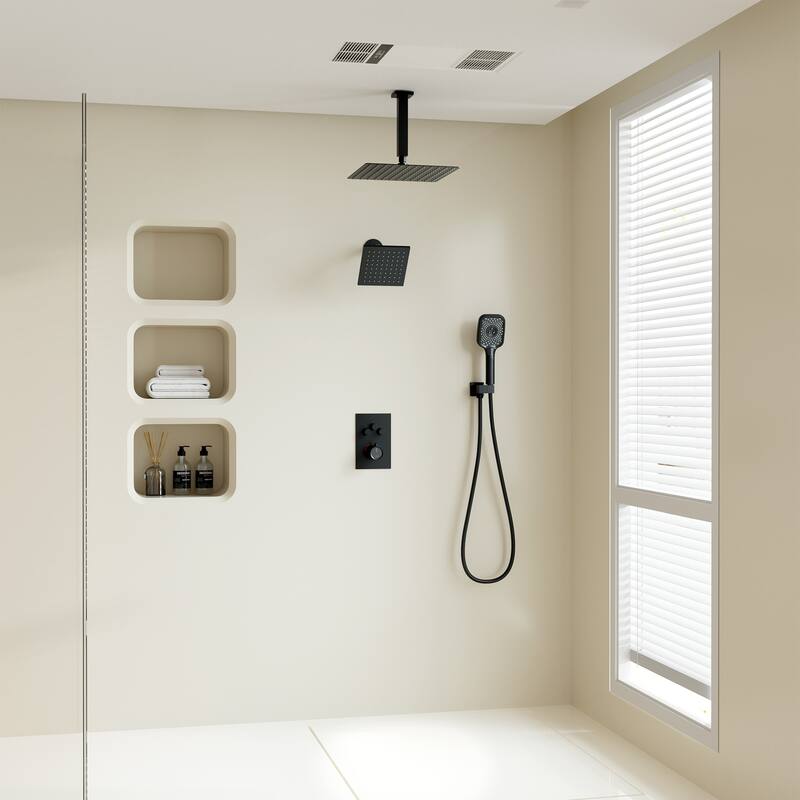 Celling 12 Inch Rainfall Shower Head 3 Function Thermostatic Shower System