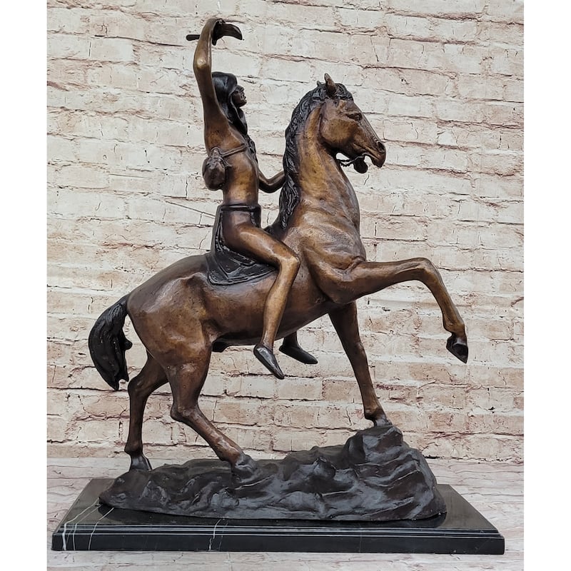 Scalp By Frederic Remington Bronze Native American Horseback Sculpture Statue 26 Inches X 22 Inches