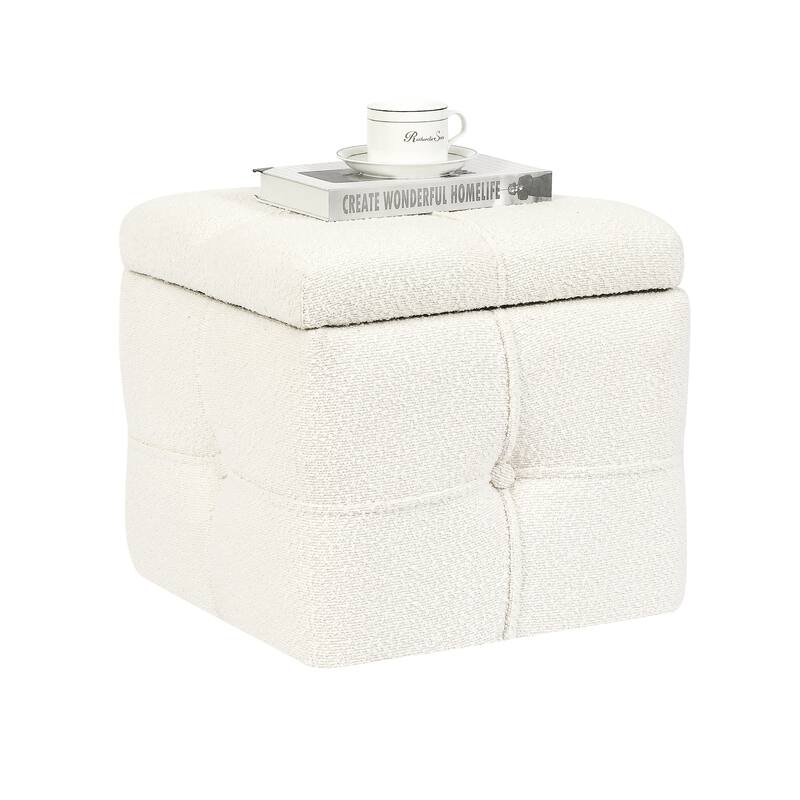 Adeco Boucle Storage Ottoman Footstool for Living Room