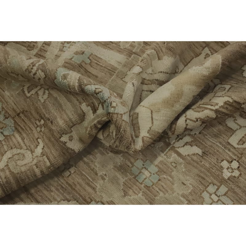 Hand Knotted Oriental 100% Wool Carpet Transitional All-Over Brown Oushak Area Rug - 10' 0'' X 7' 9''