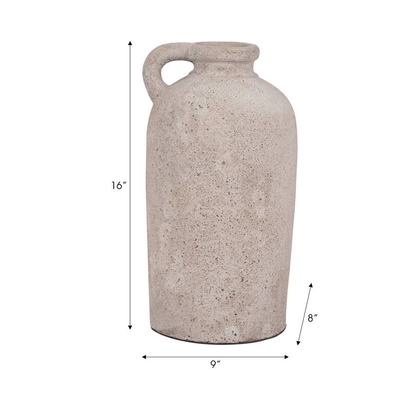 Pottery Terracotta Vase Handled Design Casual Decor - 16" Ivory