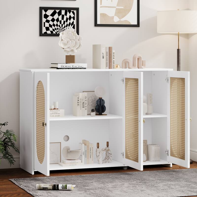 Oval Rattan Doors Sideboard with Adjustable Shelves