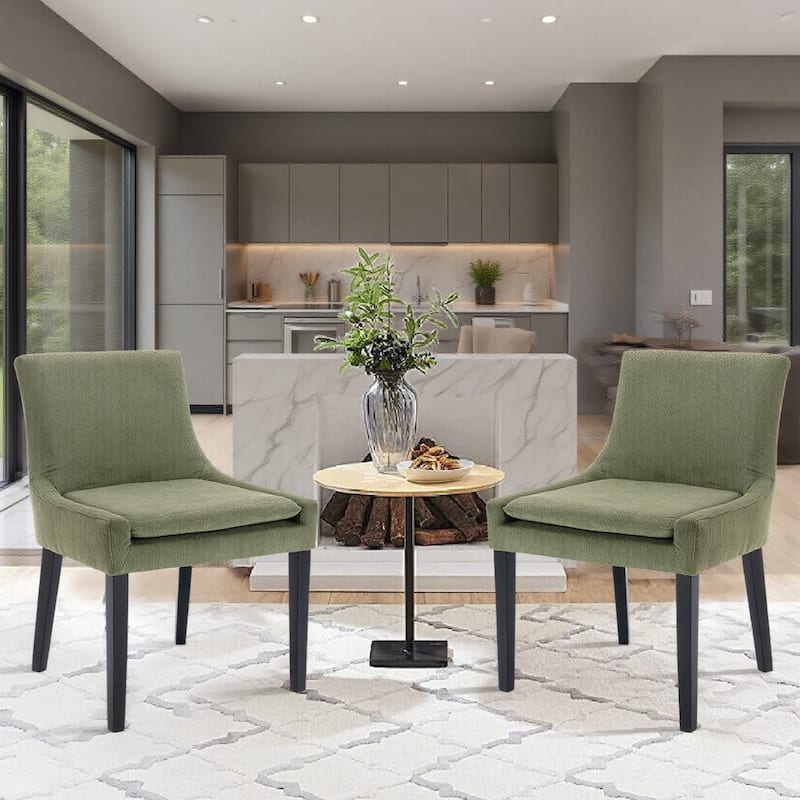 RENEWLINE Mid-Century Modern Corduroy Upholstered Dining Chairs with Solid Wood Legs,Set of 2/4/6 - Set of 2 - Green