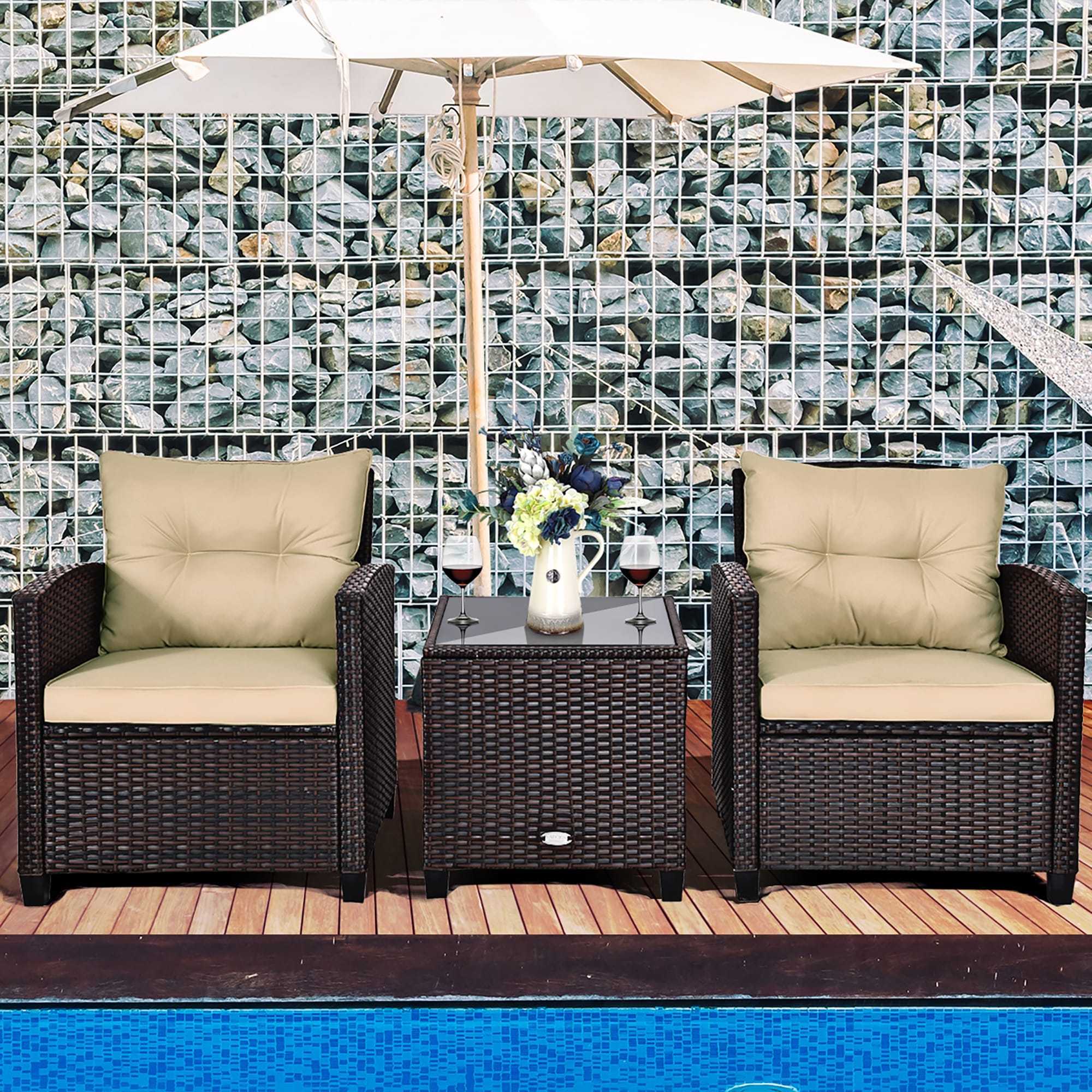 Costway 3 piece wicker patio set top