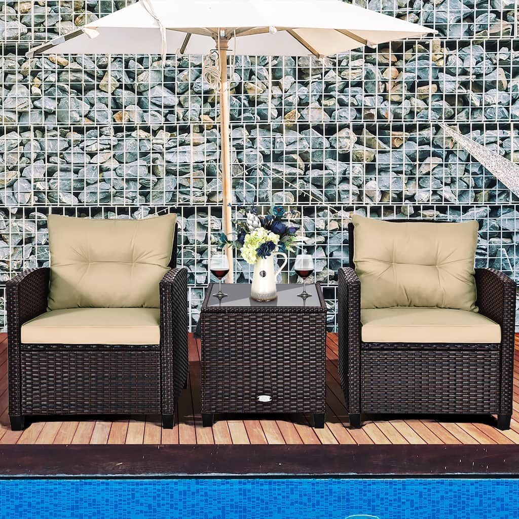 Costway 3PCS Patio Rattan Furniture Set Cushioned Conversation Set - See Details