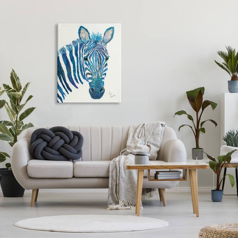 Stupell Blue Zebra Stripes Wildlife Collage Portrait Canvas Wall Art, Design by Lisa Morales