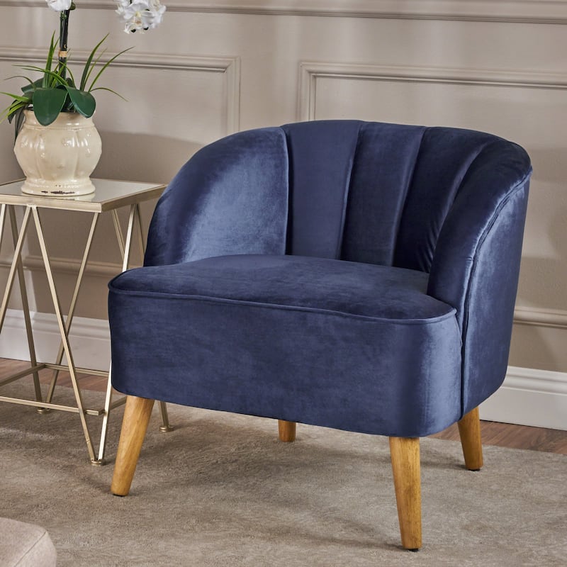 Roomfitters Modern Velvet Accent Chair, Upholstered Barrel Chair with Wooden Legs