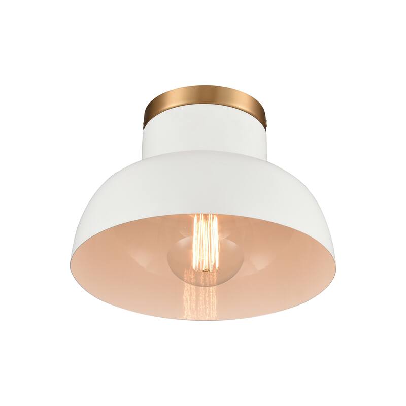 Elk Home Lewellen Matte White With White Dome Shade 1 Light Semi Flush
