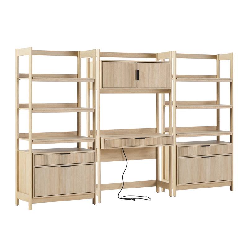 Walker Edison Hutch Desk with 2 Wide Bookcases