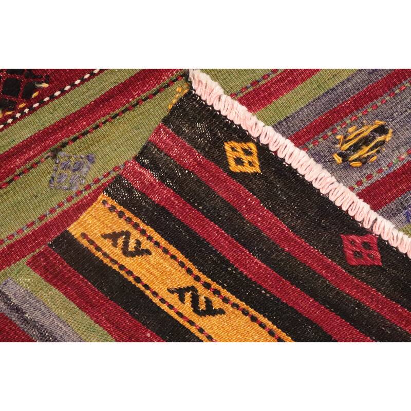 Hand Woven Oriental 100% Wool Carpet Southwestern Tribal Multi-Colored Kilim Area Rug - 9' 7'' X 5' 11''