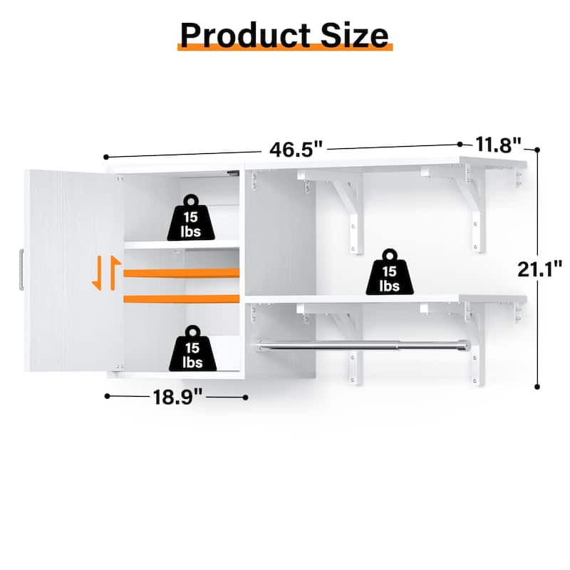 65''W Reversible Laundry Storage Cabinet with Doors and Storage Shelves and Shelf Towers